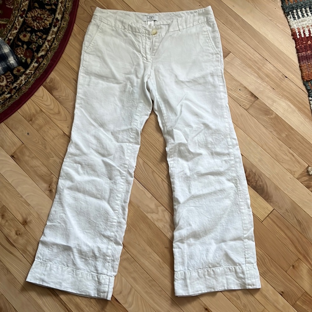 white linen pants